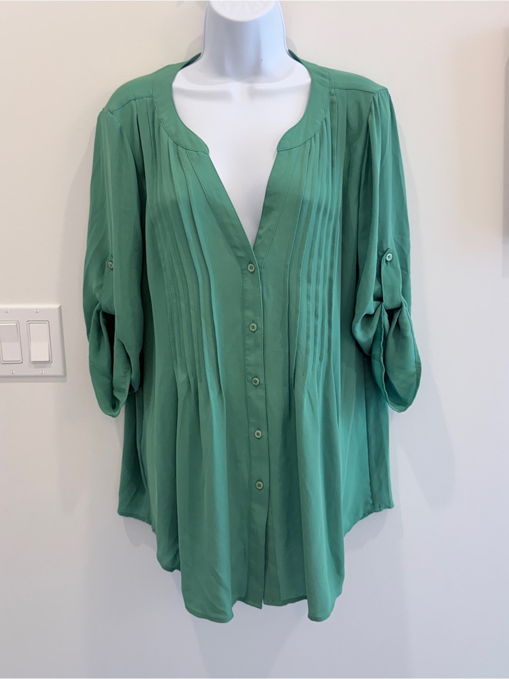 BCBGMaxAzria Emerald Pintuck Button-Front Tunic